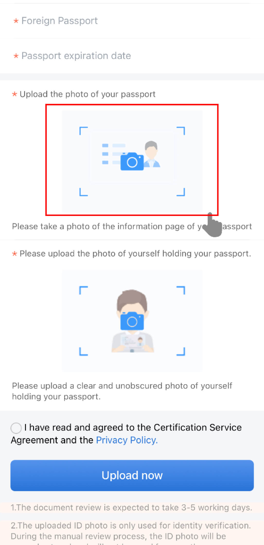 Upload passport photo